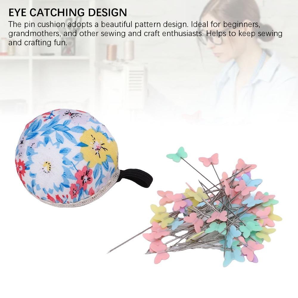 Colored Pins Floral Needle Holder Cotton Fabric Cover Pincushion Set For DIY Crafts