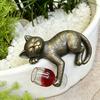 Creative Desktop Ornament Drunken Cat Statue Planter Hanger, Whimsical Flower Pot Ornament, Weatherproof Animal Resin Cute Kitten Figurine for
