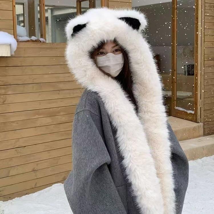 Cappello Sciarpa Volpe Peluche con Protezione per le Orecchie - Stile Celebrità Invernale