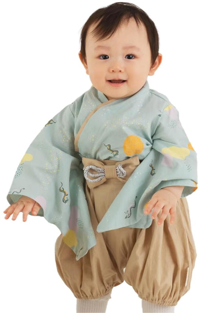 Keratta Baby Hakama, Separate Set for Boys and Girls, Sizes 60, 70, and 80 (b. Dragon (Green), Sizes 60-80)
