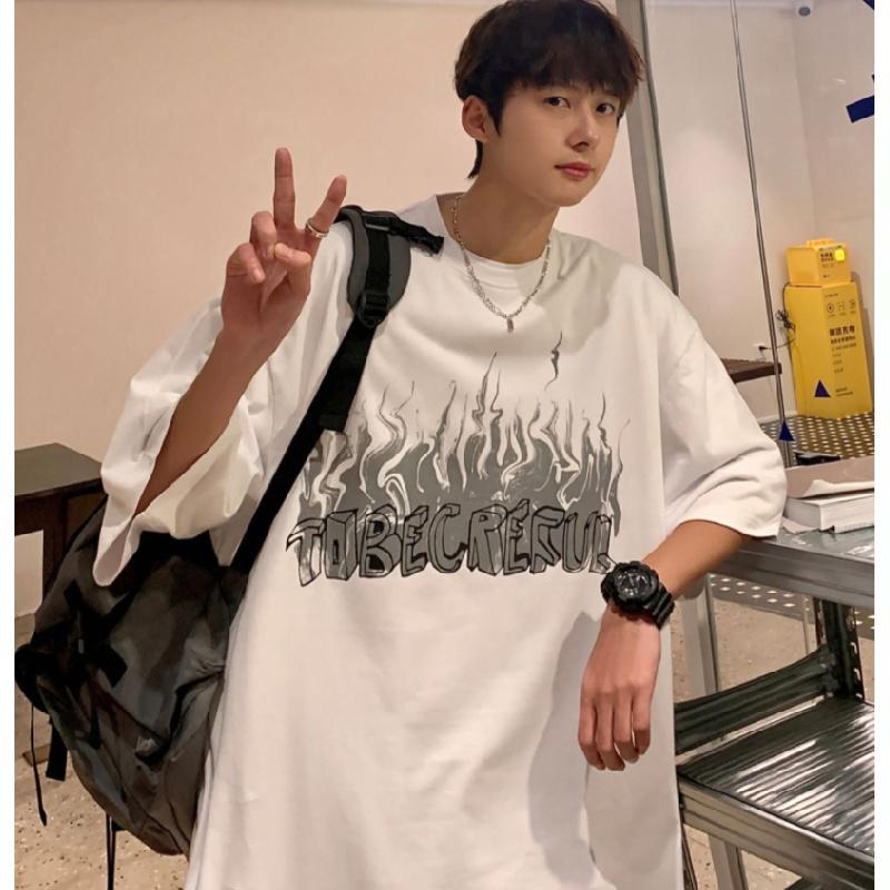 

Мужские футболки с коротким рукавом с буквенным графическим принтом и половиной рукава Футболка-пуловер Повседневная футболка Мужская корейская повседневная футболка с круглым вырезом в стиле ретро 5XL белый