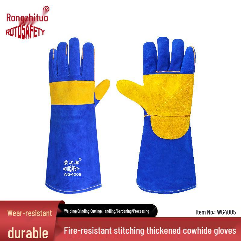 Heat-Resistant Cowhide Welding & Gardening Gloves - Anti-Scald, Anti-Thorn, Long, Durable