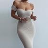 Slim Fit Long Ribbed Dress with V Neck for Women