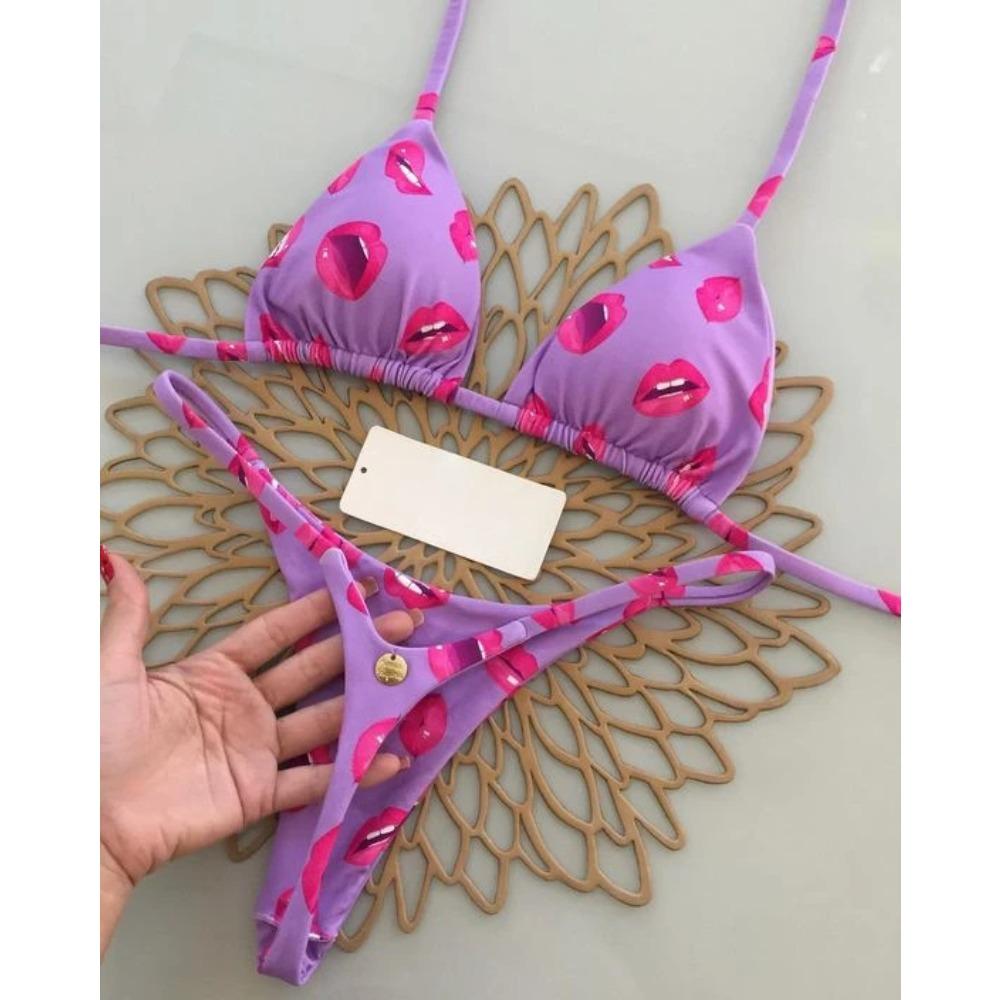Seksowny Kostium Kąpielowy Bikini z Panterką i Wiązaniami Zestaw Trójkątny Kostium Kąpielowy Kostium Kąpielowy Push-Up Zestaw Bikini z Wiązaniami na Plaży Letni Strój Plażowy Kostium Kąpielowy Stringi