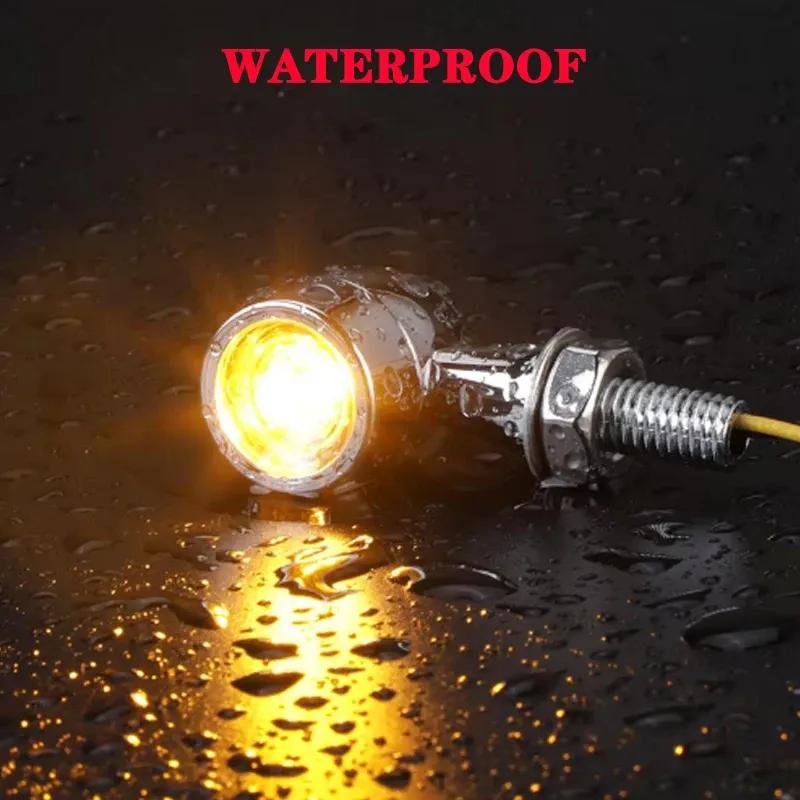 Motorcycle LED Turn Signal Light Chrome Bullet Moto Led Brake Stop Lights 8mm 12V Mini Signal Lamp For Honda Yamaha Cafe Racer