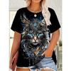 Modisches Damen Rundhals Kurzarm 3D Tier Farbdruck Tier Kurzarm Rundhals T-Shirt