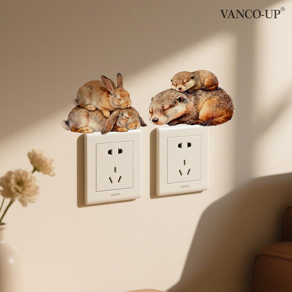 Self-adhesive Cartoon Animals Flowers Butterflies Switch Wall Stickers Puppy Kitten for Bedroom Living Room Home Decor