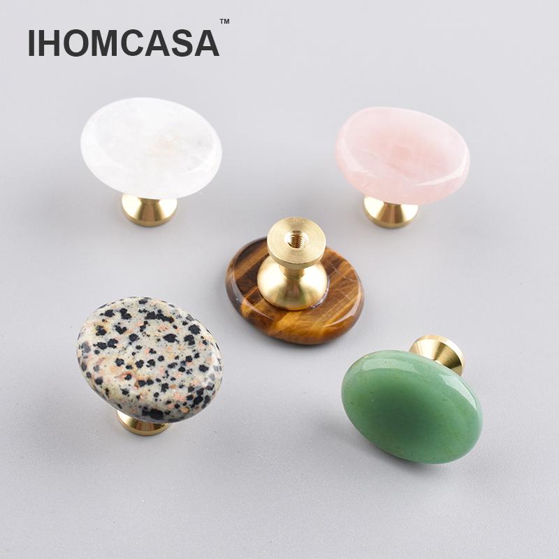 30×20mmSmall Oval Furniture Handle Brass Jewelry Box Drawer Door Knob Cupboard Dressing Cabinet Pulls Crystal Agate Stone Handle
