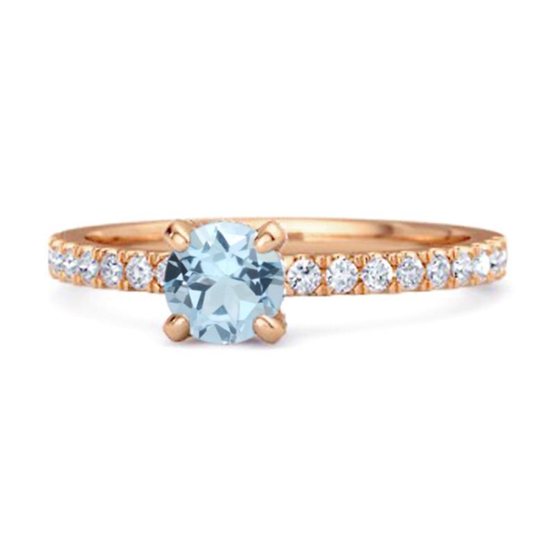 

Blue Topaz Classic Solitaire Pavé Band Ring - Sterling Silver Rose Gold Vermeil 6 рожевий колір золота