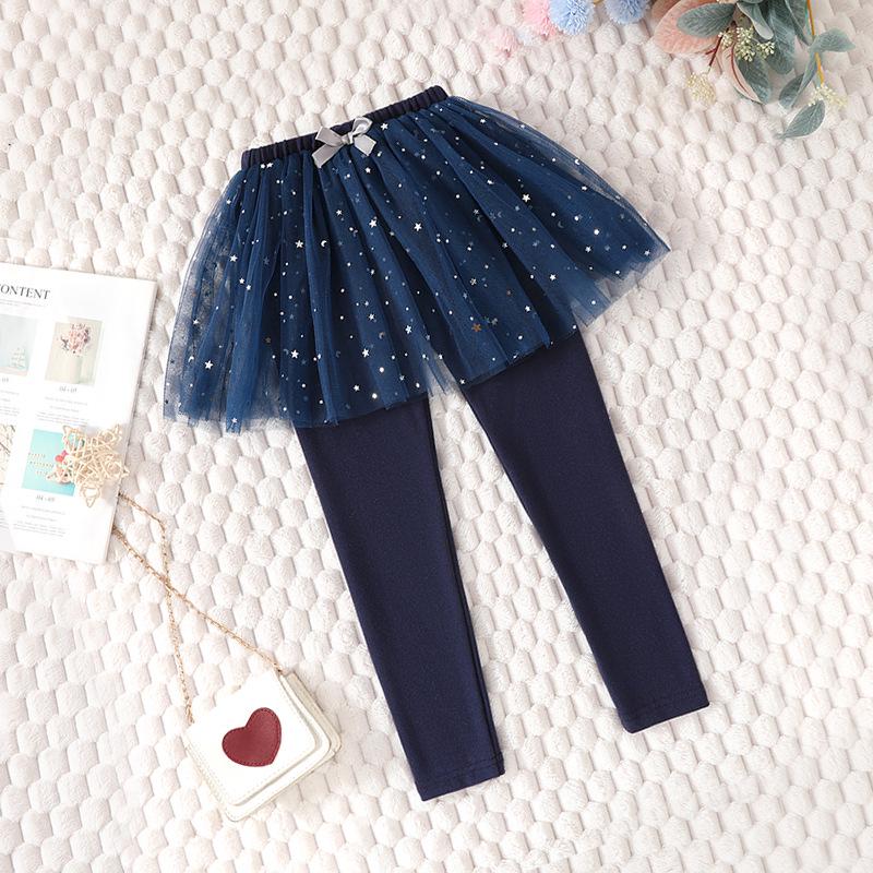 Girls' Korean Style Bow Leggings: Spring/Autumn Cotton Skirt Pants with Sequins