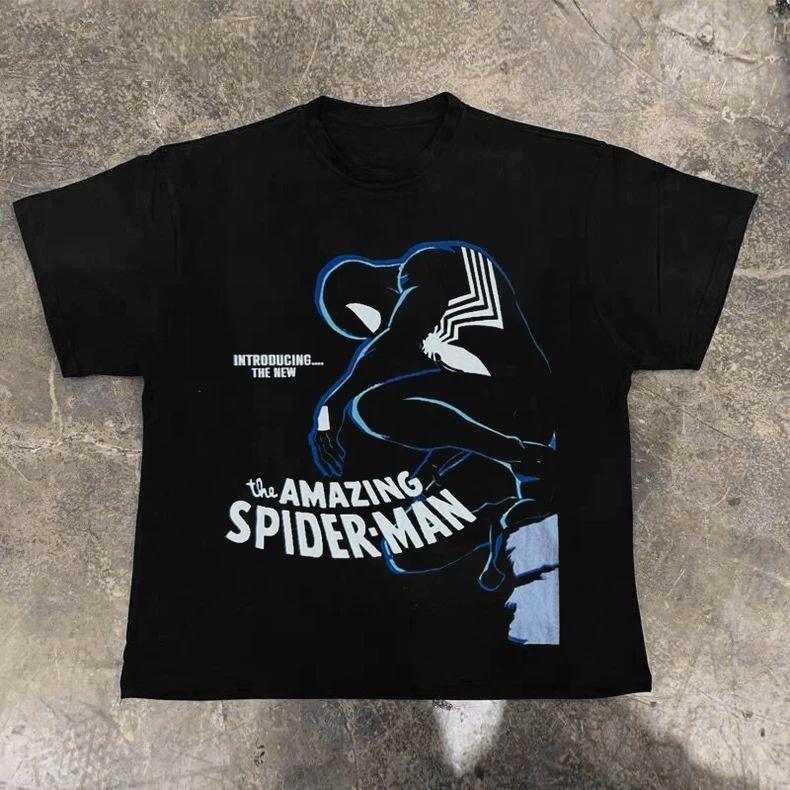 

2025 Cm Special American Retro Spider Man Spider Man Creative Print Niche Versatile Short Sleeved T-shirt for Men and Women S