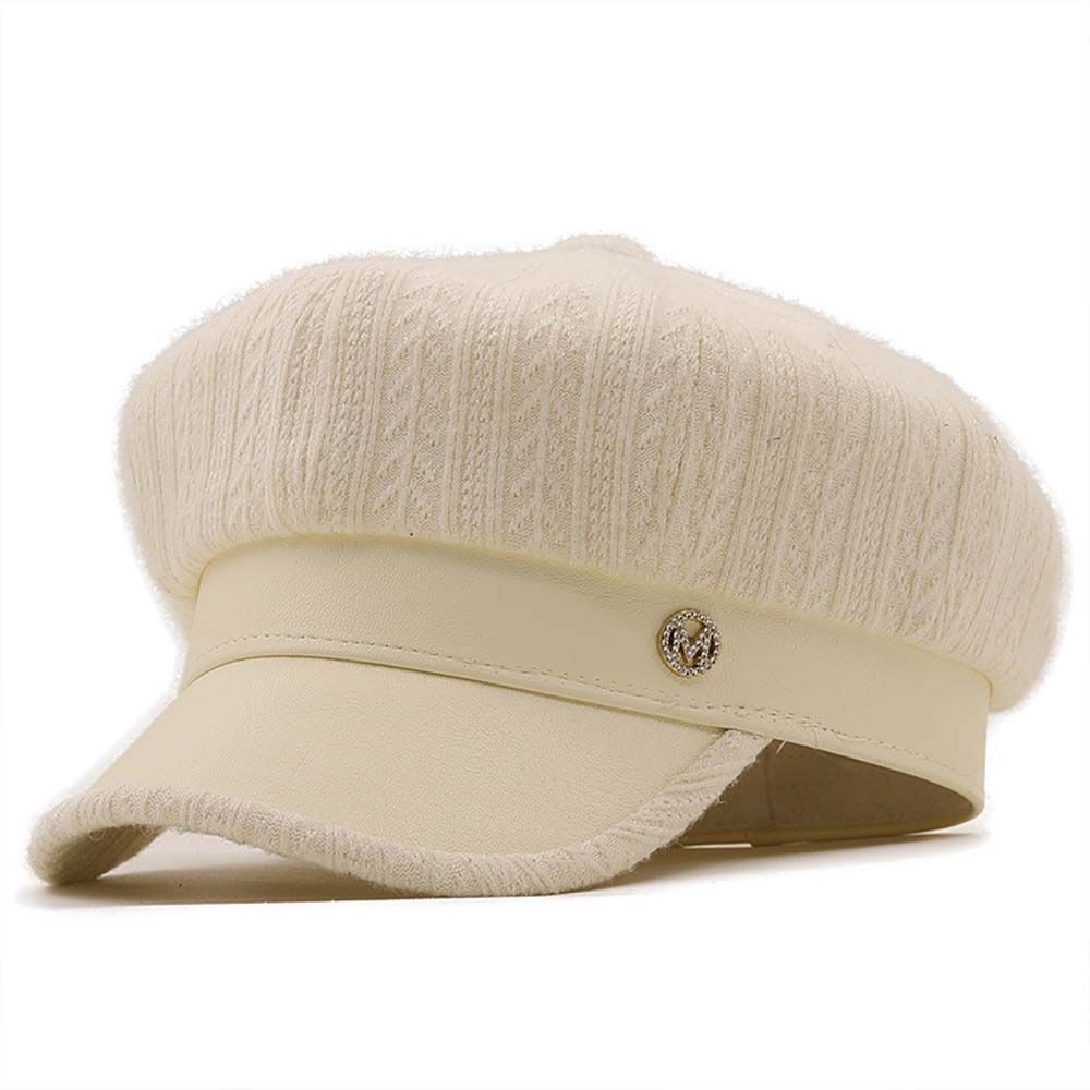 Girl With Stripe Autumn Letters Winter Korean Style Hat Painter Hat PU Leather Women Berets