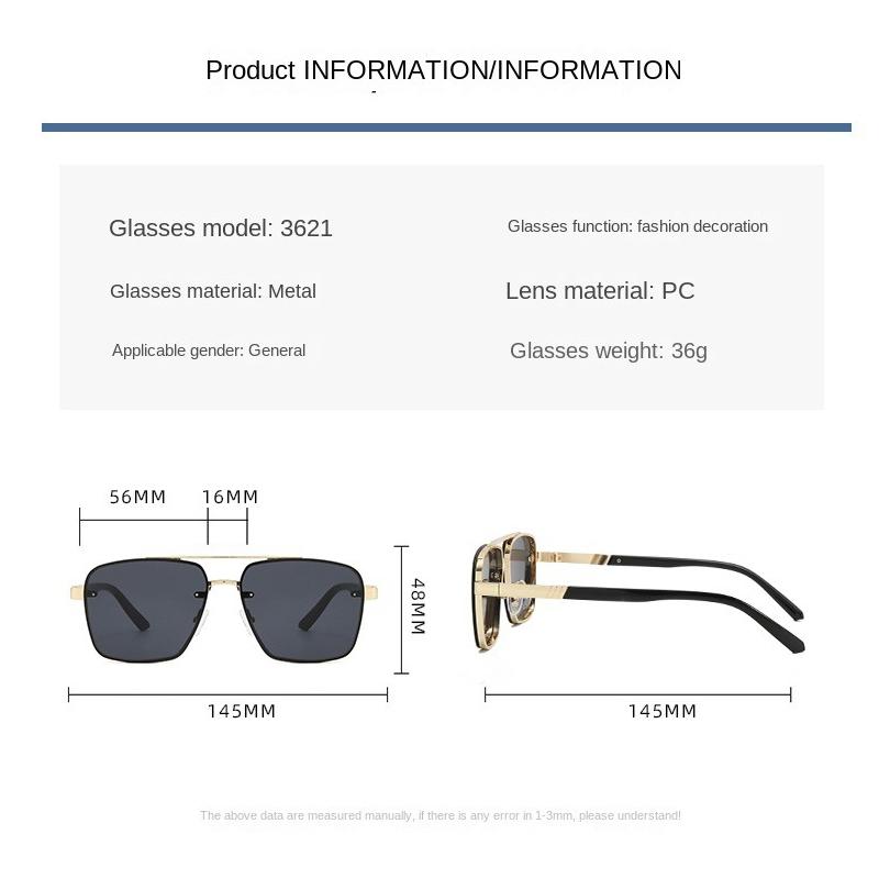 Oversize Retro Double Bridges Polygon Square Metal Sunglasses UV400 Gradient Shades Fashion Men Women Trendy Sun Glasses
