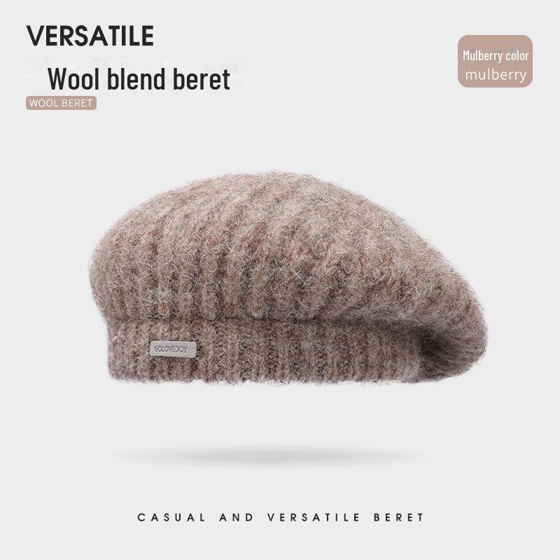 

DMZ103 Шерстяной берет в стиле ретро: Ветрозащитный, теплый и просторный для осени и зимы One Size