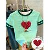 26 Womens Short Sleeve Valentines Day LOVE Red Heart Print T-Shirt Girl Round Neck Tee Outdoor Sports Adult Women's T-Shirt