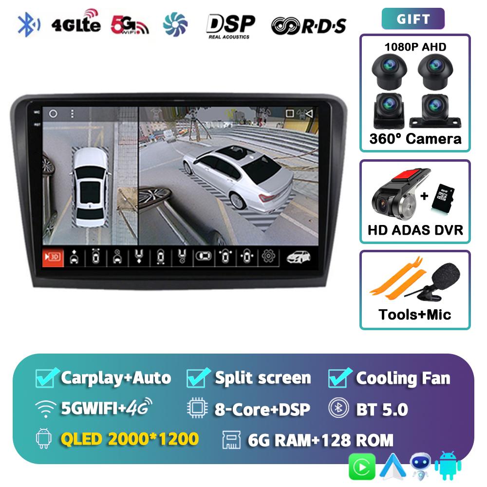 Android 14 Carplay Auto WIFI+4G Car Radio For Skoda Superb 2 B6 2008-2015 Multimedia GPS Video Player Stereo DSP Head Unit Audio