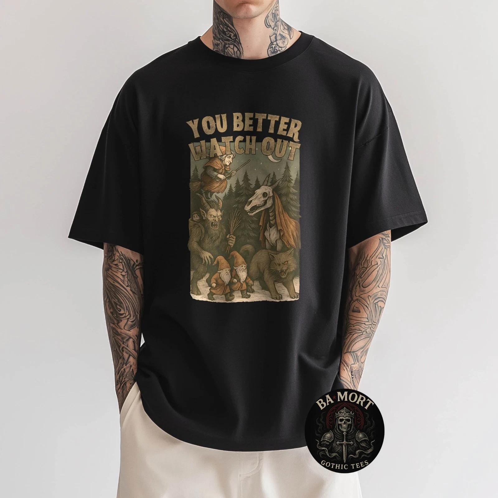 Krampus Dark Christmas Horror Vintage 100% Cotton T-shirt Mens Tees Top 4XL