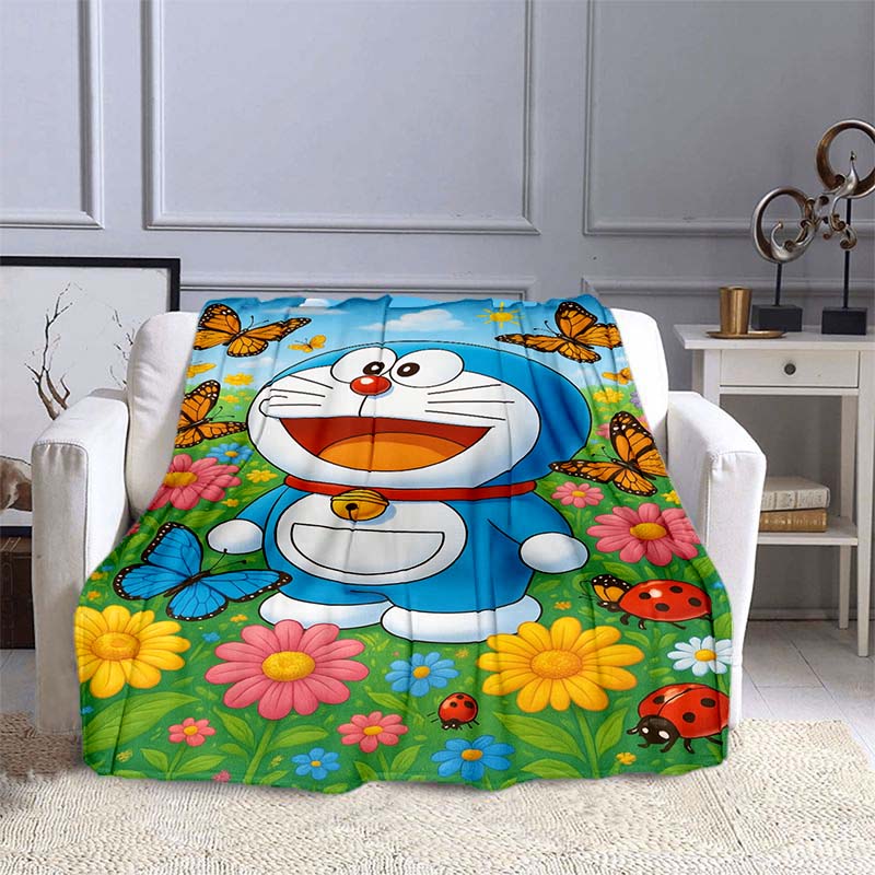 This 3D Printed Doraemon Cartoon Blanket Is a Warm and Comfortable Flannel Blanket Suitable for Bedrooms, Sofas, Beds, Chairs,