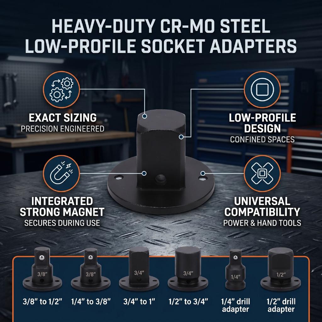 Low Profile Impact Socket Adapter Set Cr Mo Steel Drive Ratchet 3 8 to 1 2 1 4 to 3 8 3 4 to 1 1 2 to 3 4 with 2 Drill