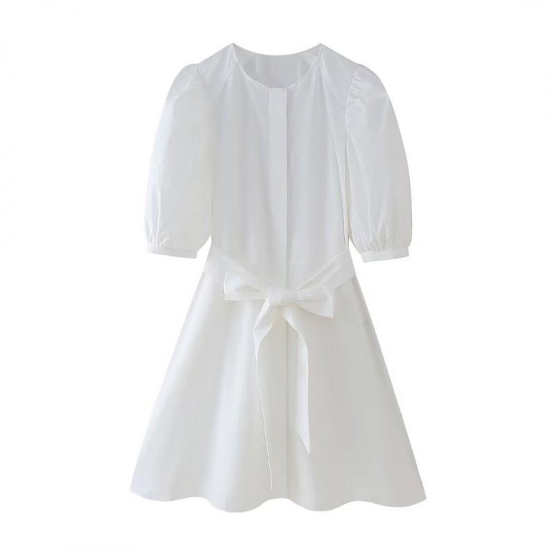 European American Women s Clothing Summer Fashionable Fluffy Short-sleeved Dress With Belt XS белый
