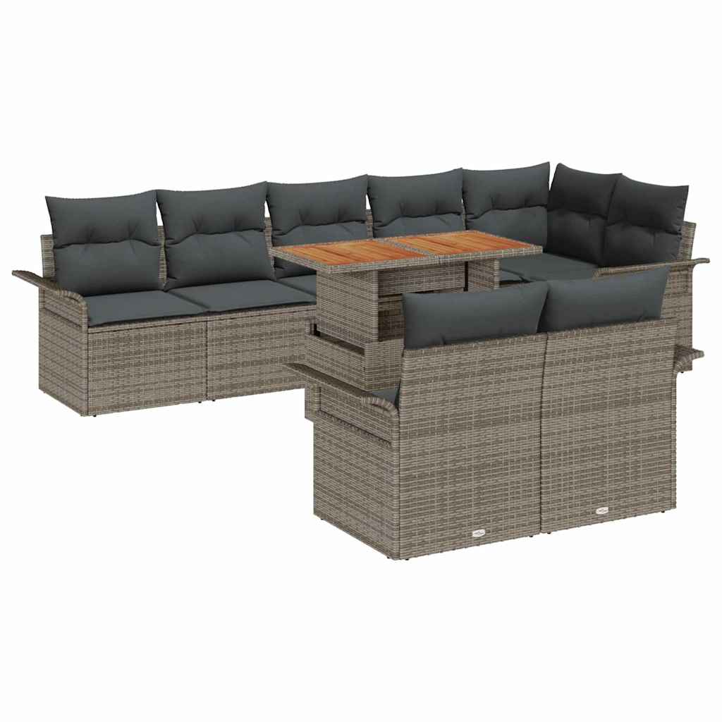 Garden Sofa Set with Cushions 9 Pcs Grey Poly Rattan