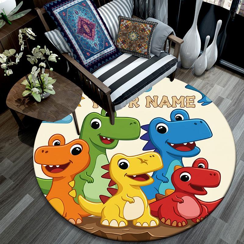 Custom Name,Cute Cartoon Dinosaur pattern round rug,Carpet Rug for Living Room Bedroom Playroom ,Non-slip Floor Mat,Holiday Gifts and Birthday Gifts.