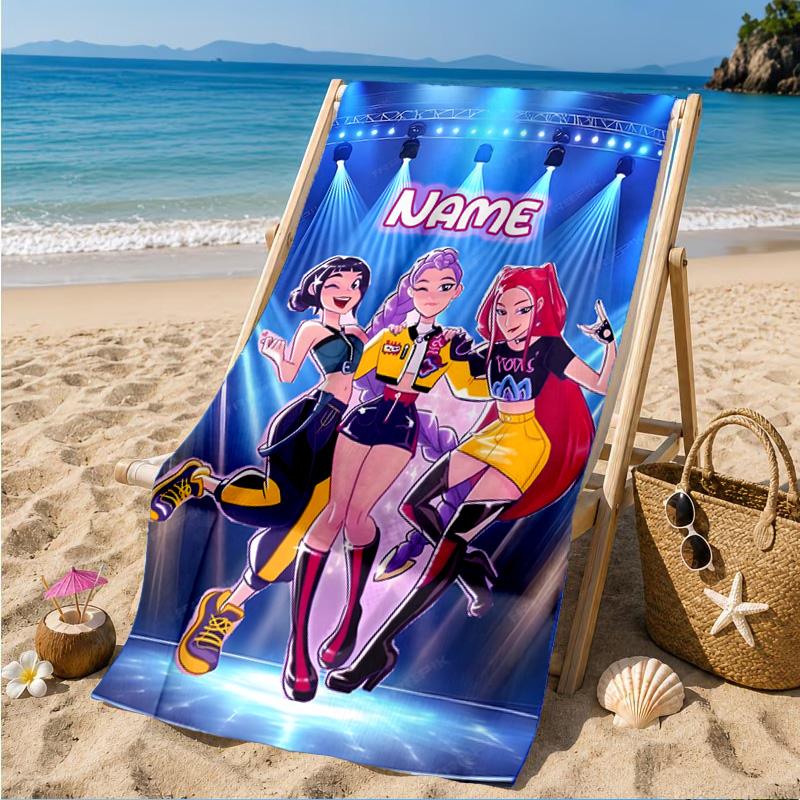 Custom Name KPop Cartoon Beach Towel Microfiber Beach Towel, Lightweight and Quick-Dry, for Summer Travel, Swimming Pool Gift