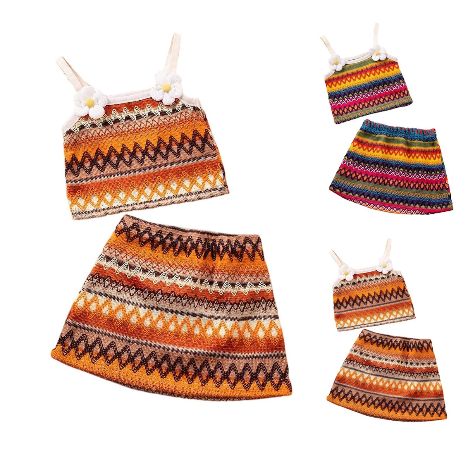 

Girls Boho 2-Piece Set - Sleeveless Top & Flowy Skirt 100 синий