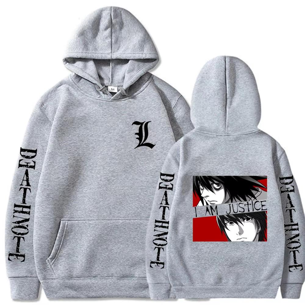 Yagami Light L·Lawliet Death Note Grafik Kapüşonlu Sweatshirt Unisex Erkek Kadın Moda Baskılı Günlük Kazak Sweatshirt Oversize Sokak Giyimi Yumuşak Pamuk Karışımı