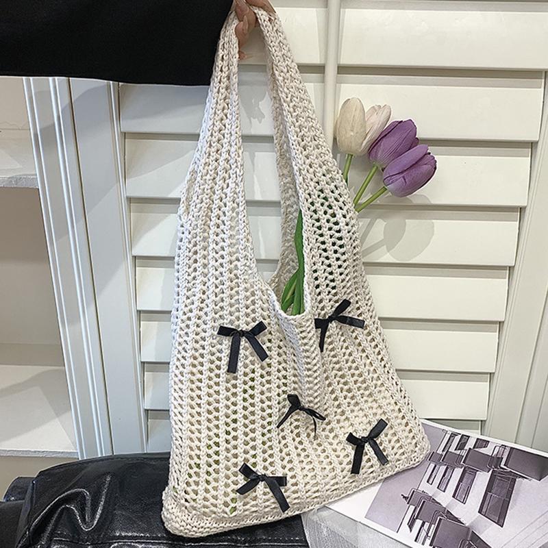 Yogodlns Bow Design Knitting Shopper Shopping Bag Female Shoulder Bags For Women Korean Fashion Soft Handbags Trend Travel Tote Bag
