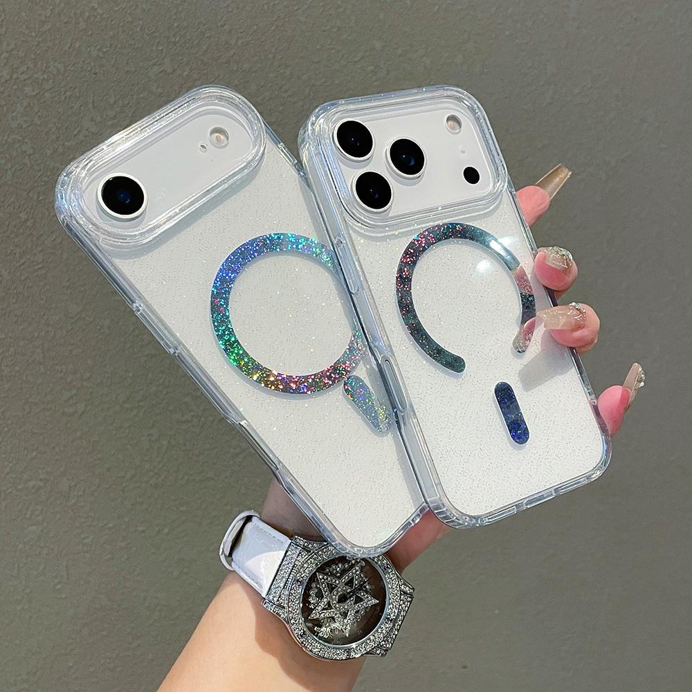 Laser Glitter For Magsafe Phone Case For iPhone 17 16 15 14 13 12 11 Pro Max Magnetic Wireless Charge Shockproof Hard Back Cover