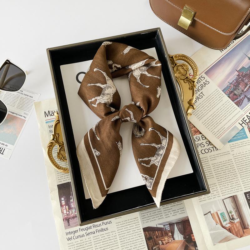 Decorative Small Square Scarf 71CM Simulated Silk Scarf Spring and Autumn Headscarf Neck Protection Cotton and Linen Scarf Scarf Tied Silk Scarf
