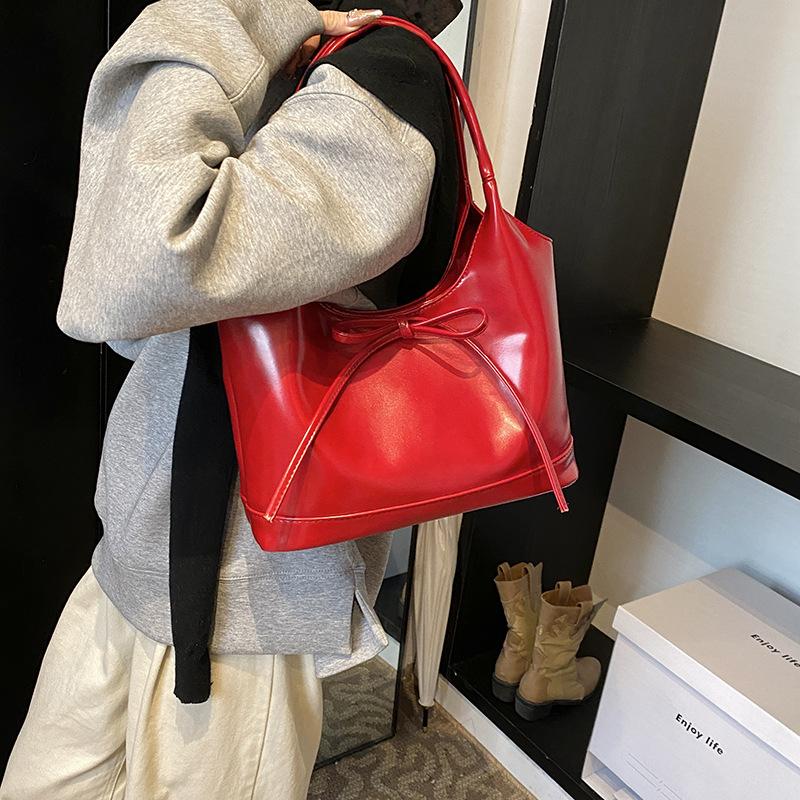 2025 New Retro Shoulder Messenger Big Bag Casual Texture Fashionable Simple Large Capacity Bow Tote Bag Women
