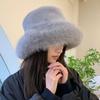 Solid Color Faux Fur Bucket Hat Imitation Fur Luxury Plush Hat Fluffy Fur Fisherman Hat  Winter