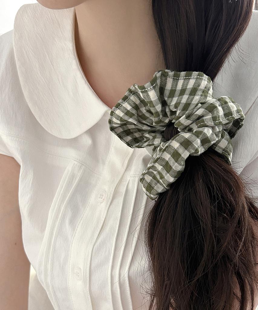 Moyora Summer Gingham Check Hair Scrunchie [Green]