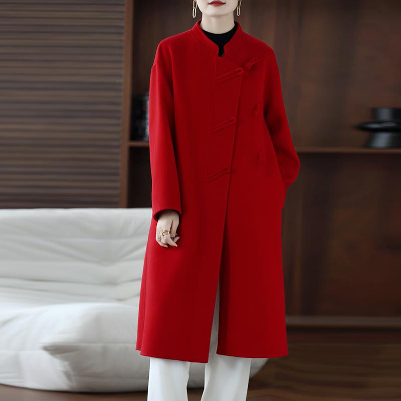 100% Wool Women Coat TIDENOVEL Autumn Wool Long Coat Handmade Pea Coat Winter Warm Wool Long Jacket Overcoat