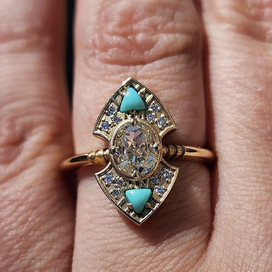 Handmade Retro Nepalese Enamel Gold Ring - Ethnic Style Jewelry