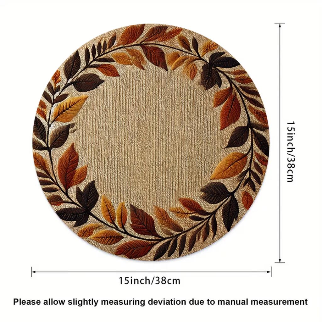 4PCS Autumn Leaf Wreath Design Round Placemats Kitchen Dining Room Decor Home Accents Heat Resistant Placemats
