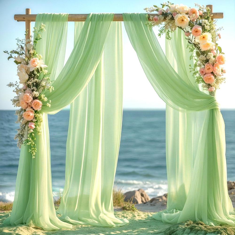 Sage Green Chiffon Background Curtains, Wedding Tablecloths and Draperies, Wedding Arch Party Decorations, Chair Decorations