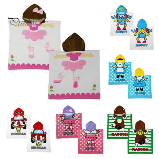 Children Bath Towel Cartoon Printing Kids Beadch Hooded Bath Wrap Poncho Quick-drying Super Absorbent Swimming Towel Windproof Wearable Towel Toddler