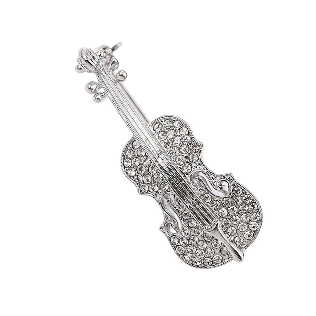 Elegant Vintage Violin Brooch Musical Instrument Jewelry Accessory for Trendy Women Men Alloy Rhinestones Gifts