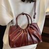 Vintage Pleated Women Crossbody Bag Fashion Pu Leather Tote Bucket Bag Large Capacity Commuting Shoulder Handbag