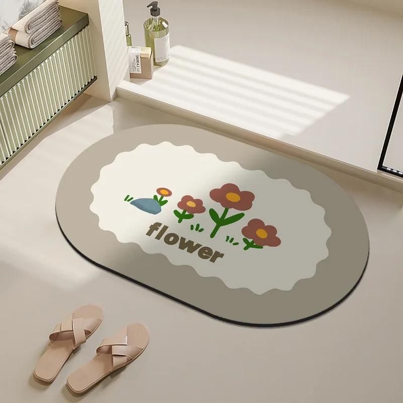 

2025 new Flash Sale small fresh square oval diatom mud bathroom floor mat toilet mat bathroom floor mat 40x60cm 1pcs