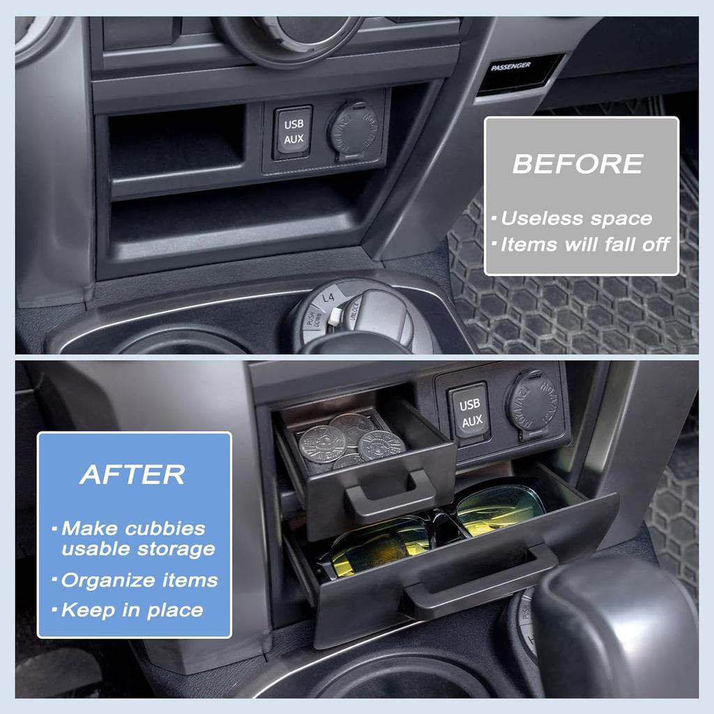 JKCOVER Upgrade 2PCS Center Console Storage Drawer Compatible With Toyota 4Runner 2014- 2024 Accessories Cubbies Organizer Extra Storage(ABS