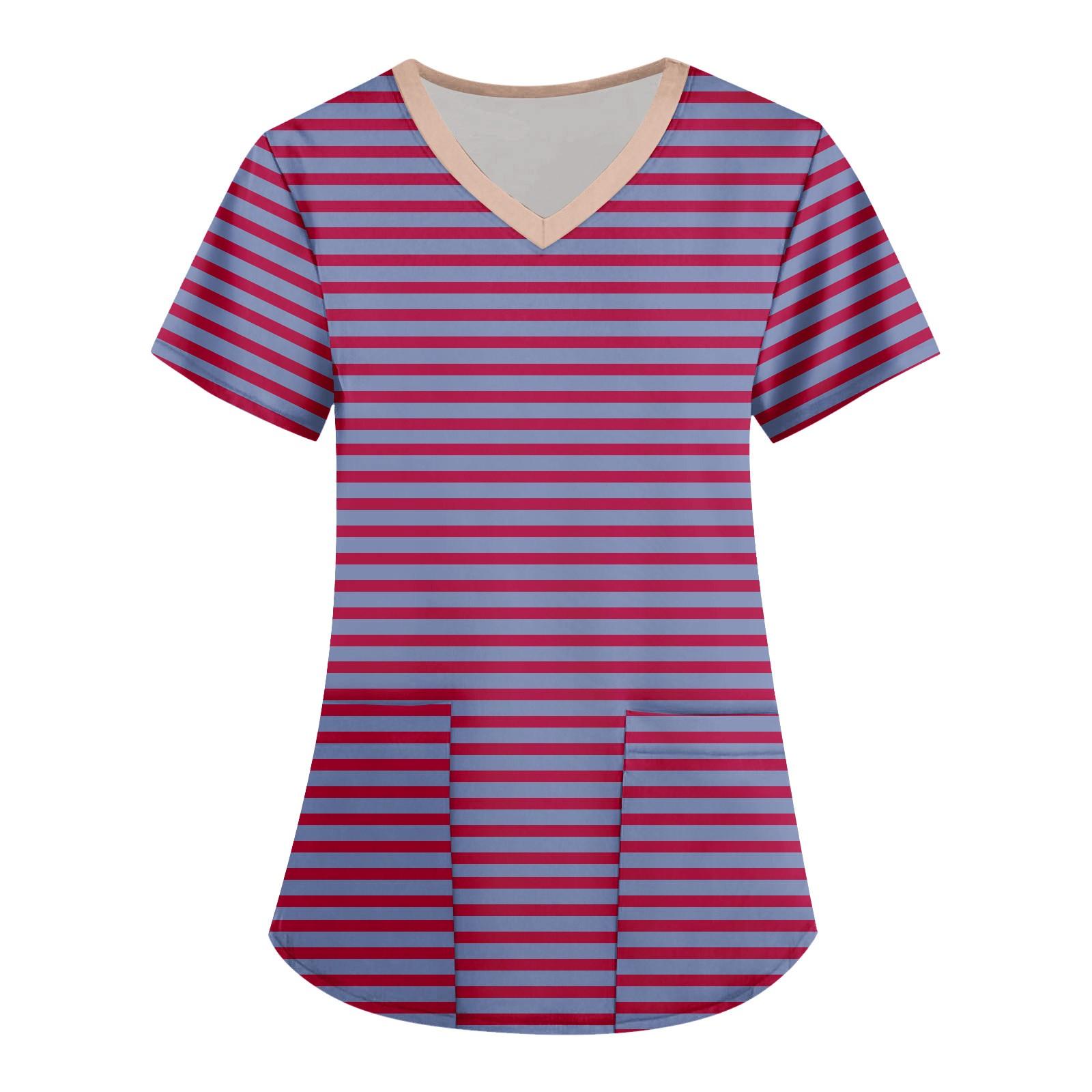 

Жіночі модні робочі футболки з принтом і V-подібним вирізом з короткими рукавами та кишенями XXXL фіолетовий