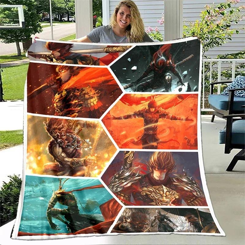 Art Sun Wukong Monkey King Soft Plush Sofa Bed Throwing Cartoon Picnic Blanket Modern Flannel Blanket Printed Comforter Gift