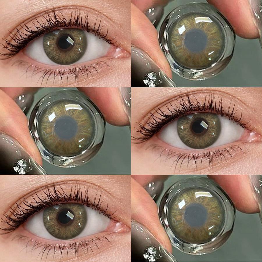 FreshLady 1 Pair 2pc 14.20mm Yearly Disposable Colored Contact Lenses, Natural Brown/Blue/Green Color, Suit for Makeup/daily Live