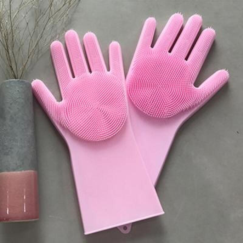Magic Ssak Ssak Silicone Rubber Gloves, Rubber Gloves that Can Be Used as Scrubbers pink