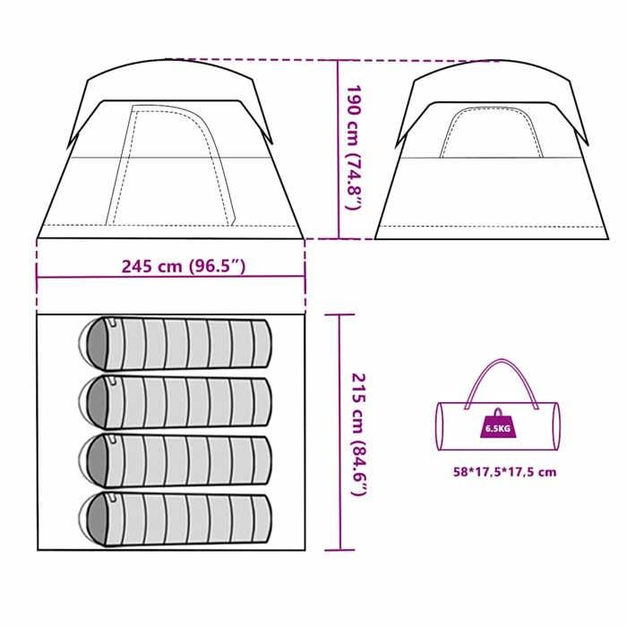 VidaXL 4-Person Green Waterproof Cabin Camping Tent, Tent, Camping Shelter, Garden Shelter, Garden Tent, 94542