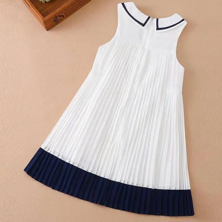 Robes plissées fraîches de style universitaire d'été pour filles, robes sans manches mignonnes et confortables pour enfants de taille moyenne et grande